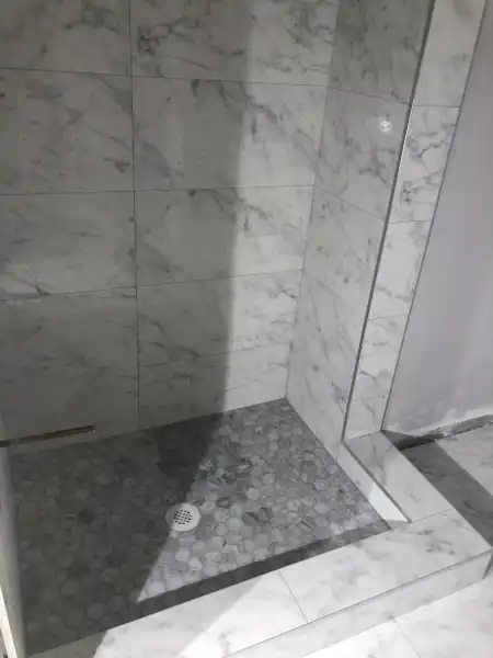 Tiled shower, installation in progress